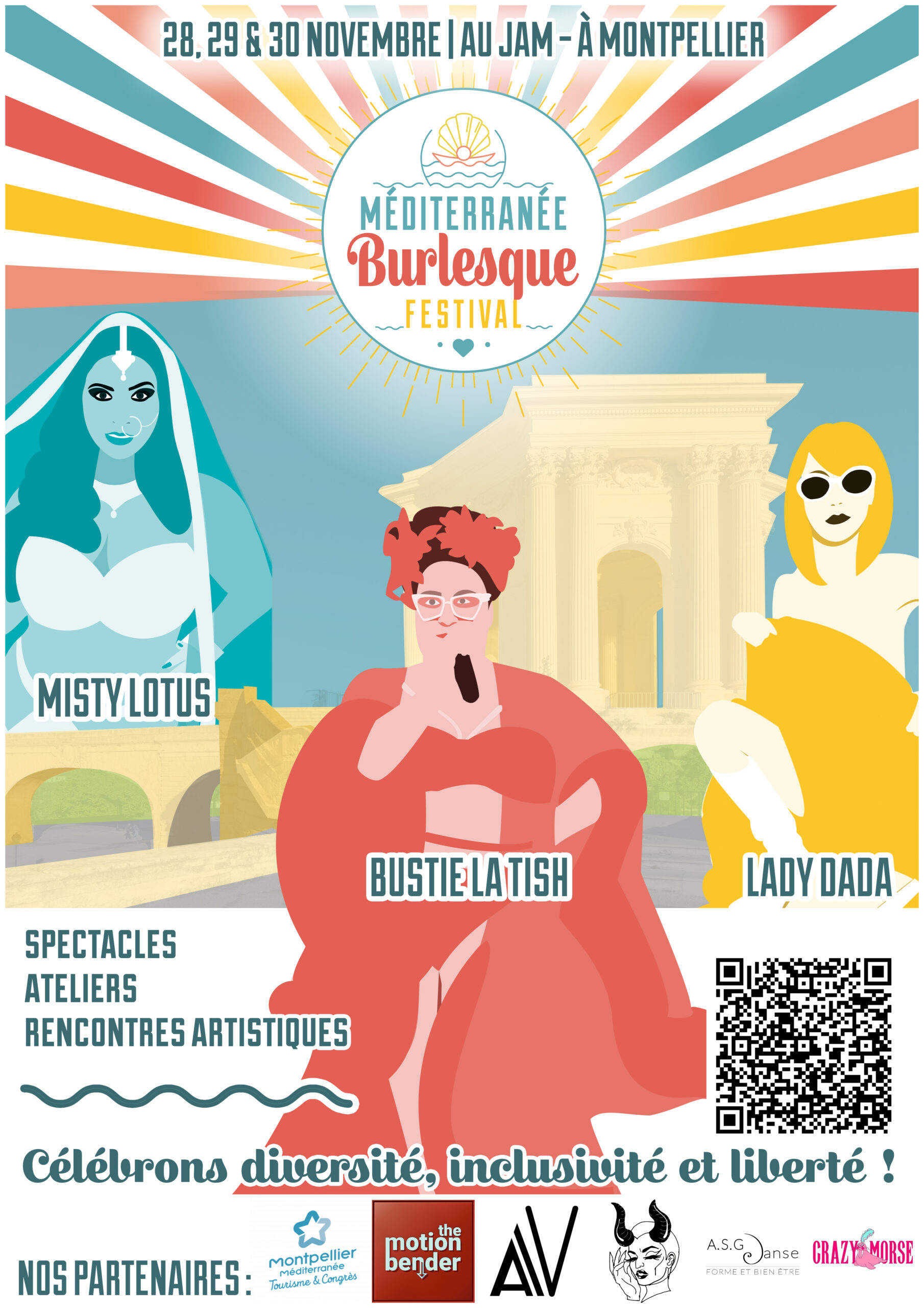 Affiche du Méditerranée Burlesque Festival 2025 à Montpellier – célébration de la diversité, de l’inclusivité et de la liberté