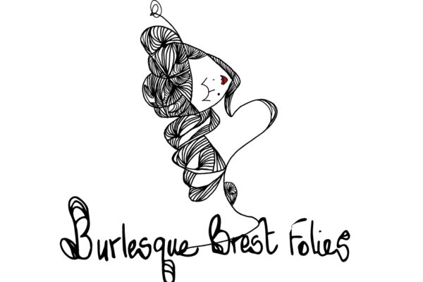 Logo école burlesque Brest Folies dessin stylisé femme cheveux bouclés