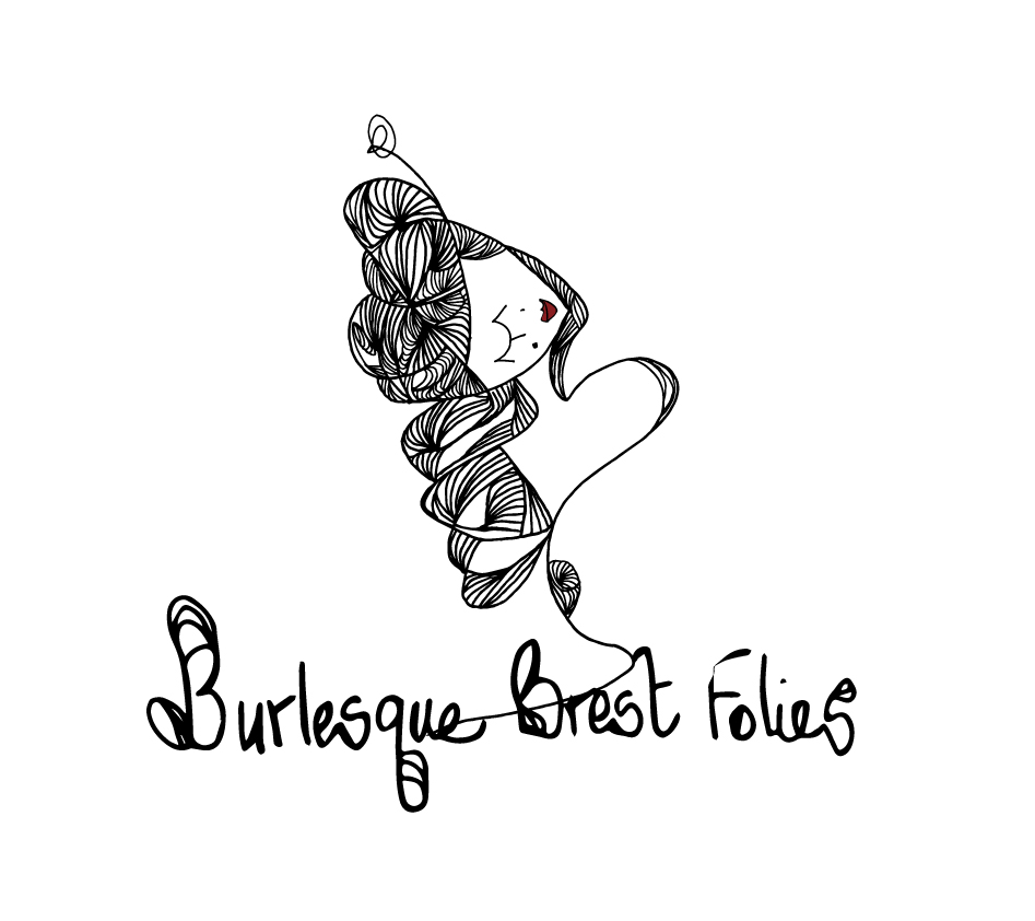 Logo école burlesque Brest Folies dessin stylisé femme cheveux bouclés